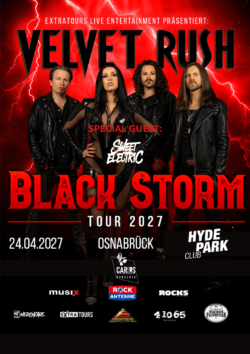 24.04.2027 VELVET RUSH & Special Guest: SWEET ELECTRIC <a href="https://www.hyde-park.de/" target="_blank">HYDE PARK CLUB</a>, OSNABRÜCK